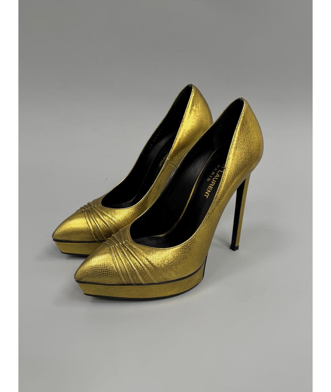 SAINT LAURENT Золотые кожаные туфли, фото 2