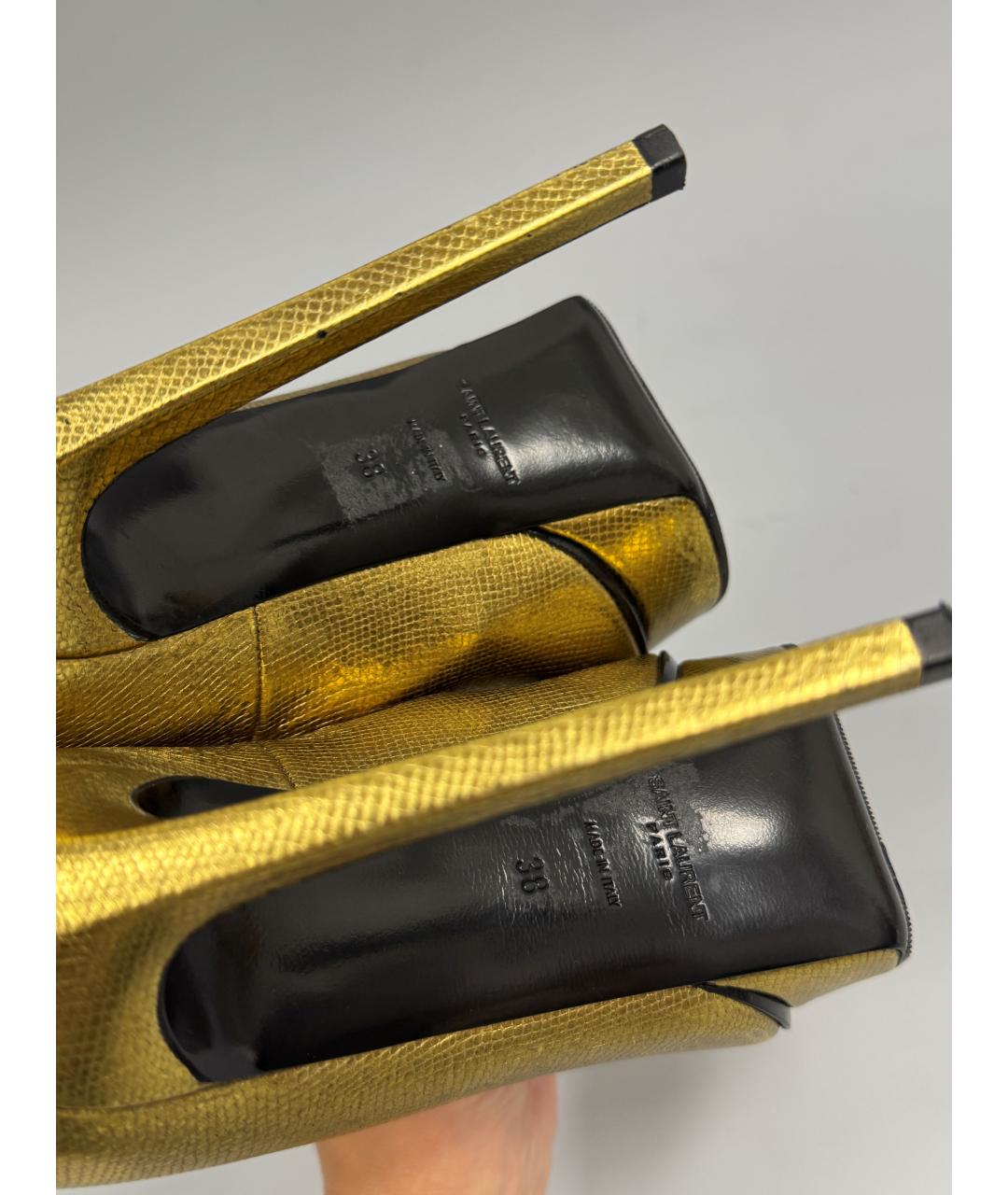 SAINT LAURENT Золотые кожаные туфли, фото 6