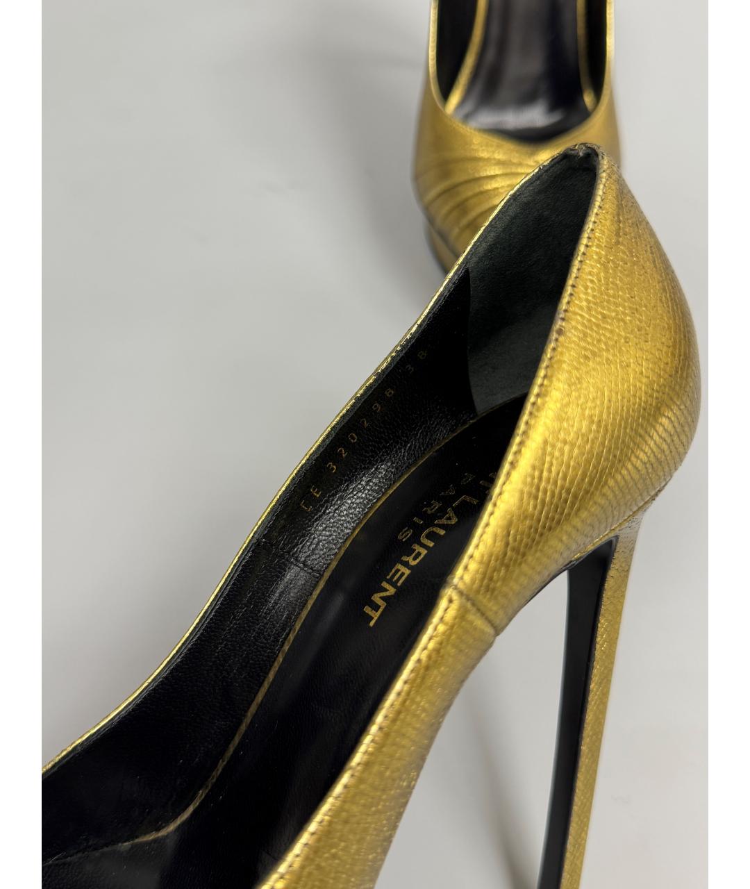 SAINT LAURENT Золотые кожаные туфли, фото 7