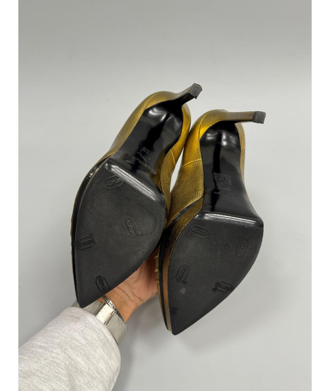 SAINT LAURENT Золотые кожаные туфли, фото 5