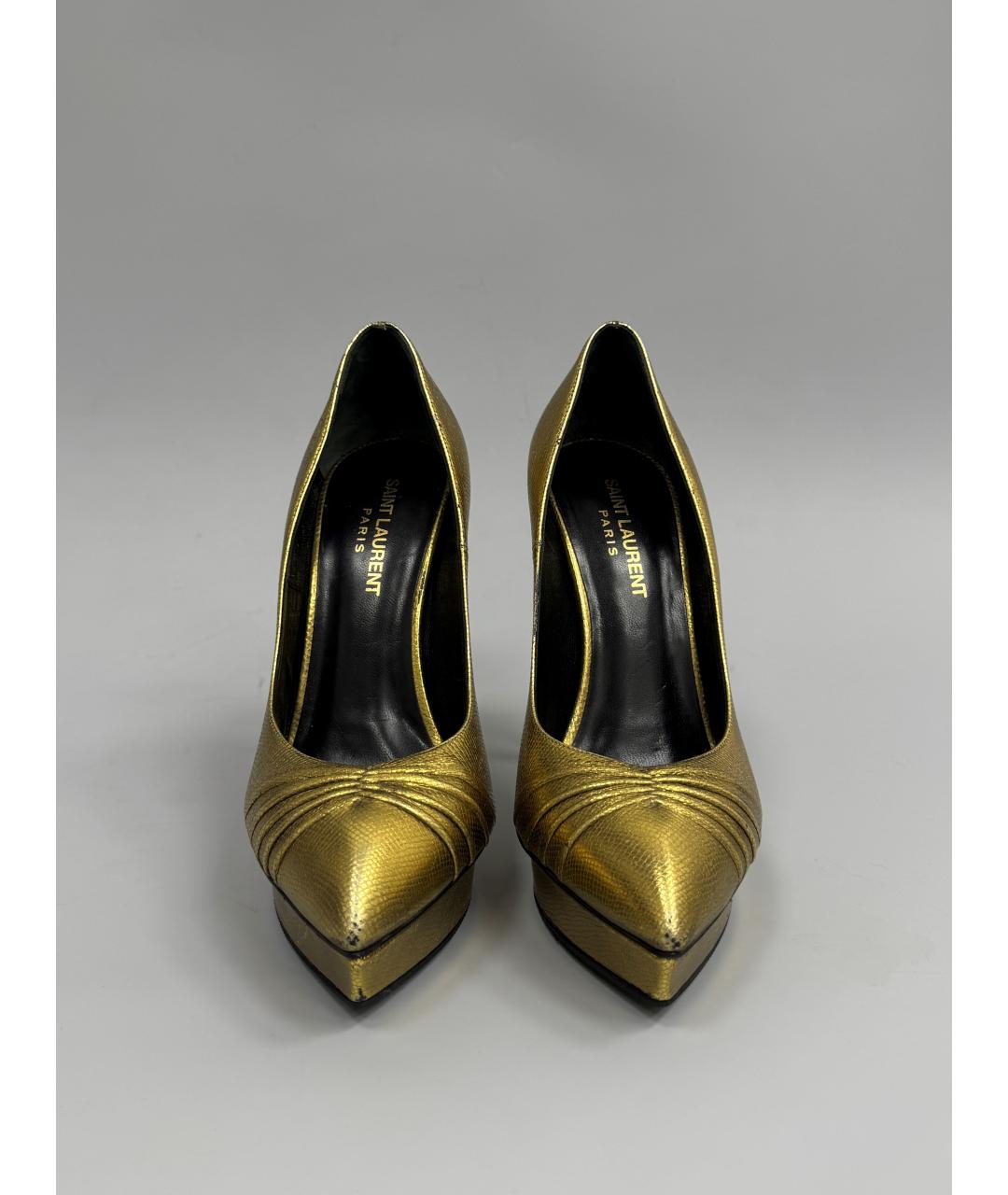 SAINT LAURENT Золотые кожаные туфли, фото 3