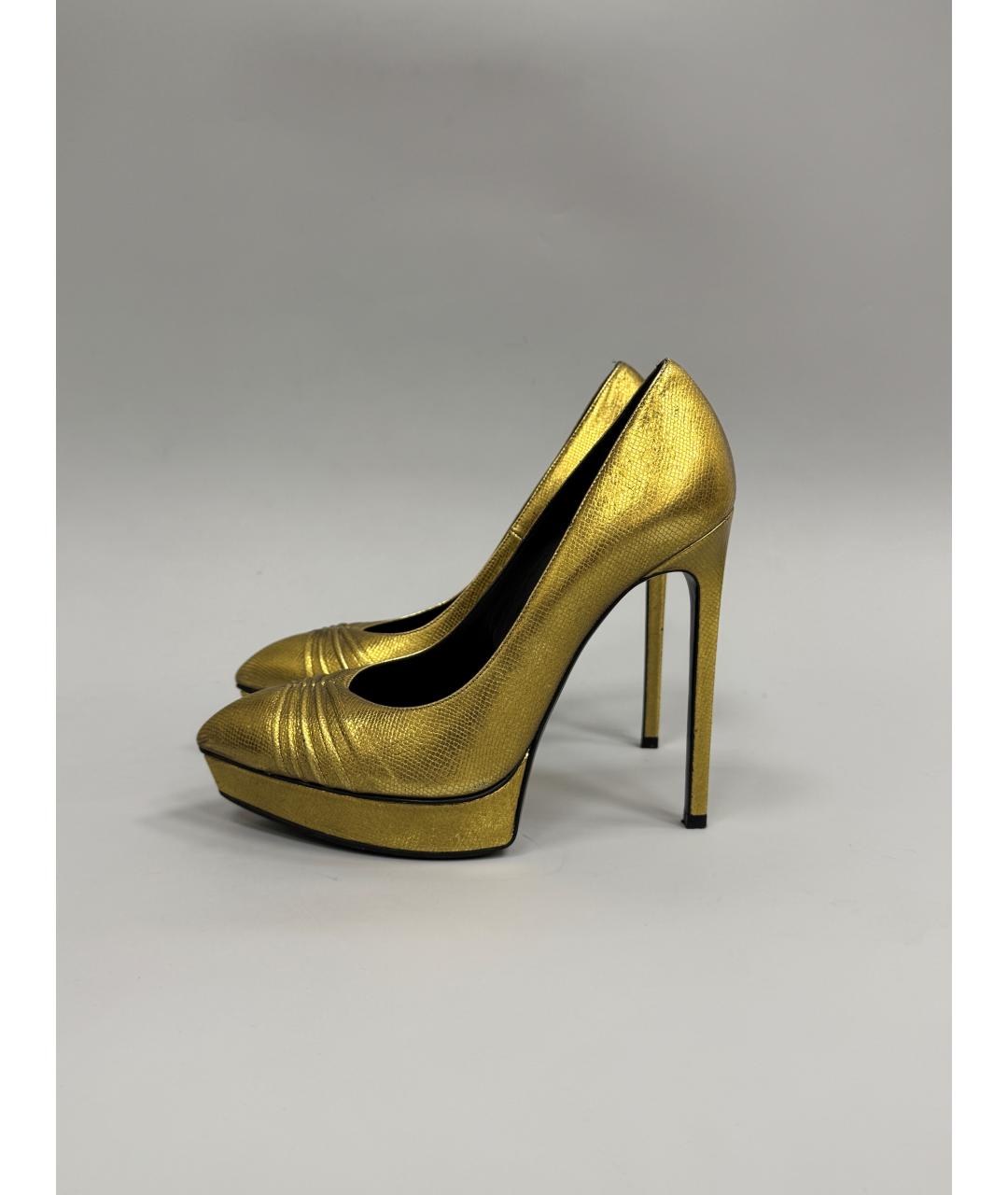 SAINT LAURENT Золотые кожаные туфли, фото 10