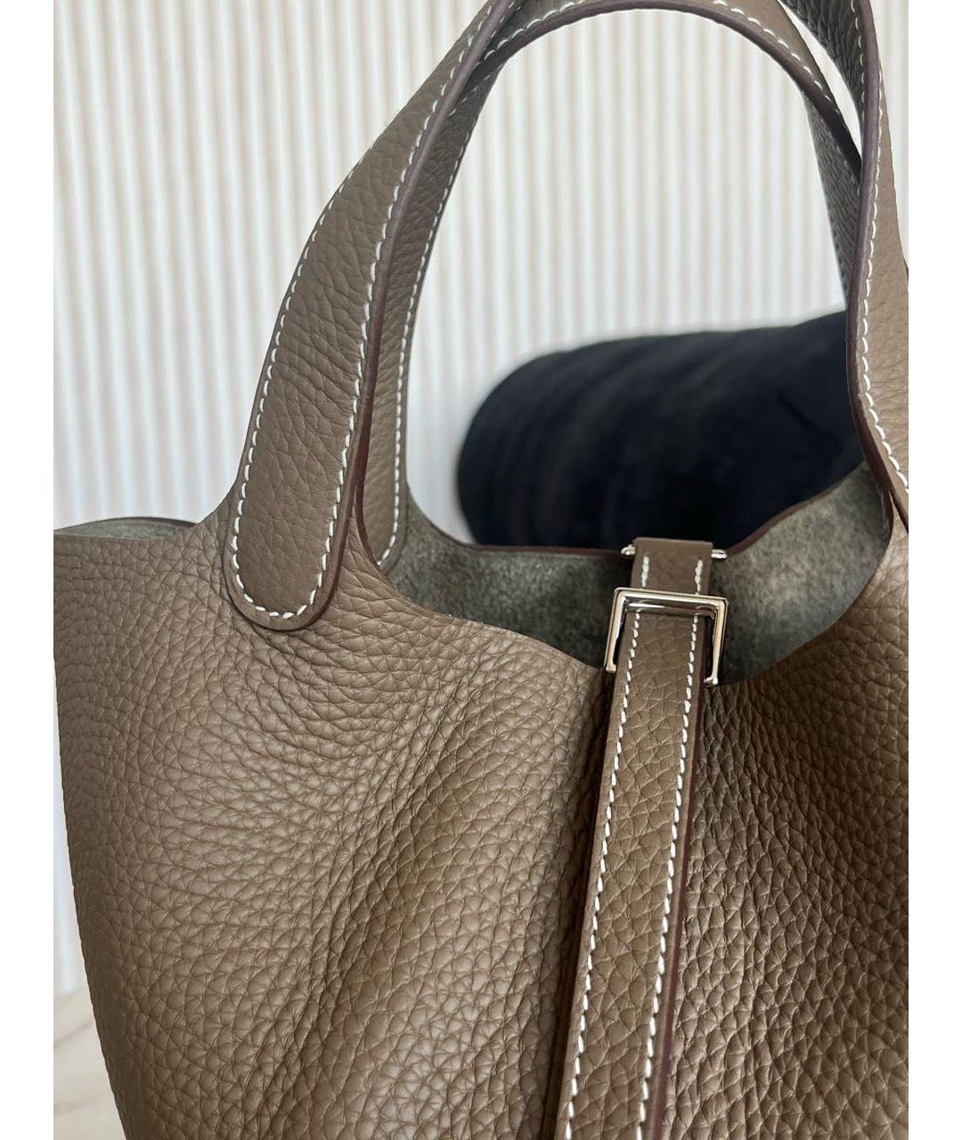 HERMES Серая кожаная сумка с короткими ручками, фото 3