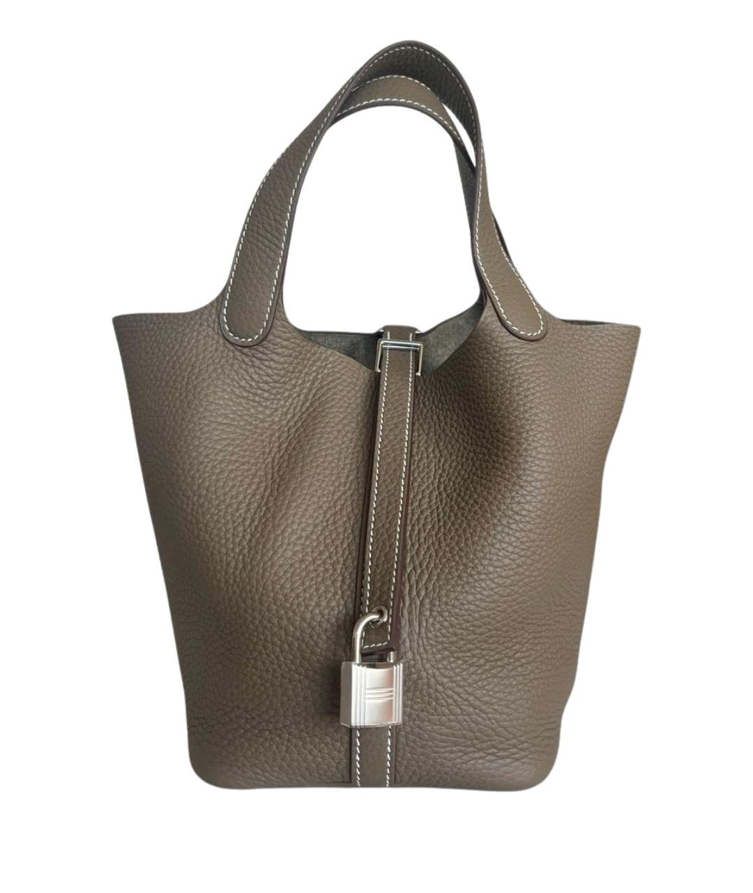 HERMES Серая кожаная сумка с короткими ручками, фото 1