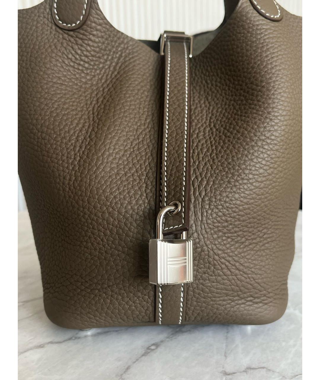 HERMES Серая кожаная сумка с короткими ручками, фото 2