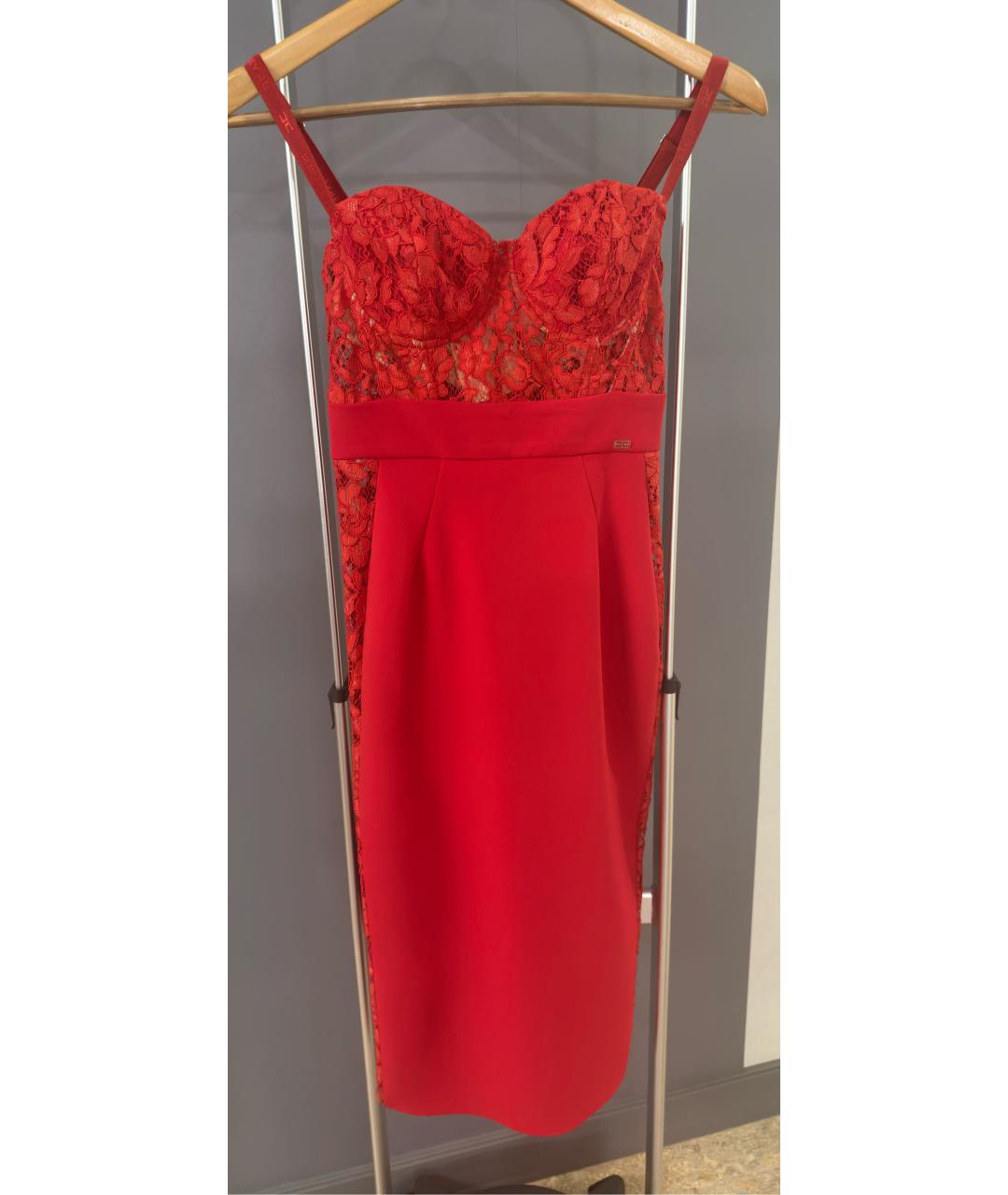 ELISABETTA FRANCHI Красное полиэстеровое коктейльное платье, фото 5