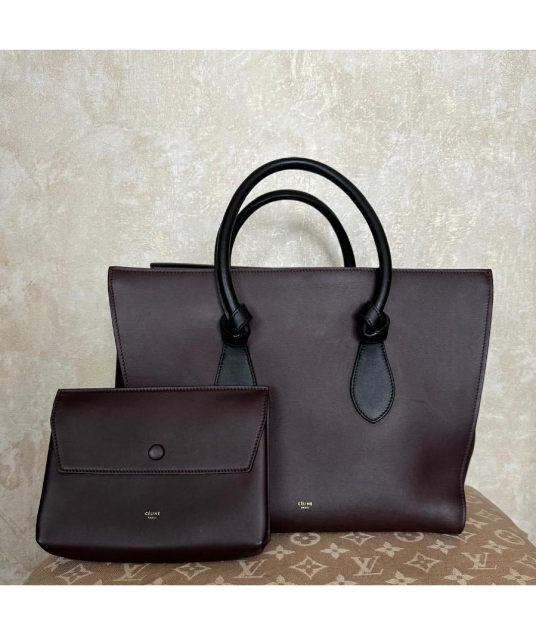 CELINE Бордовая кожаная сумка с короткими ручками, фото 5