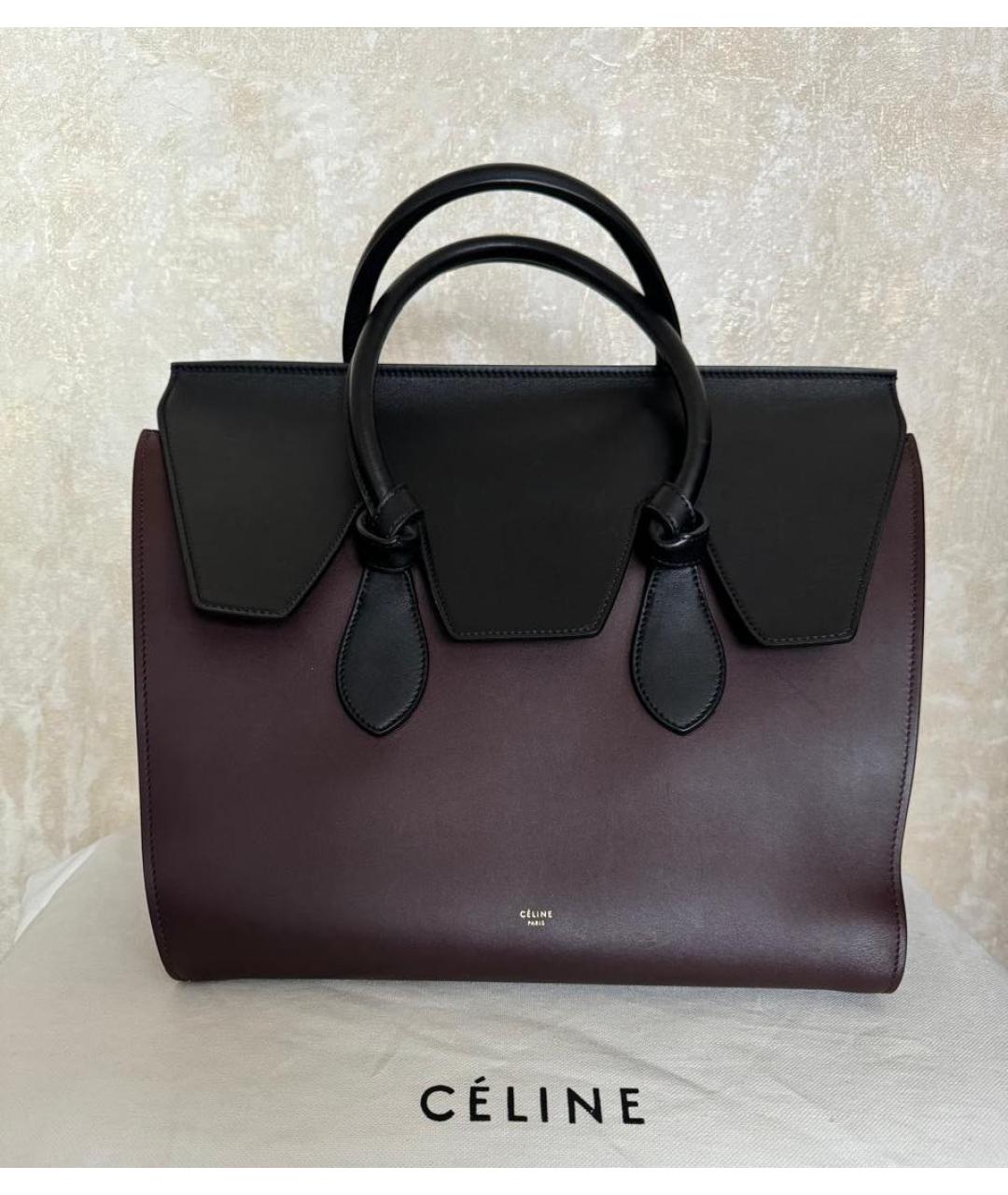 CELINE Бордовая кожаная сумка с короткими ручками, фото 9