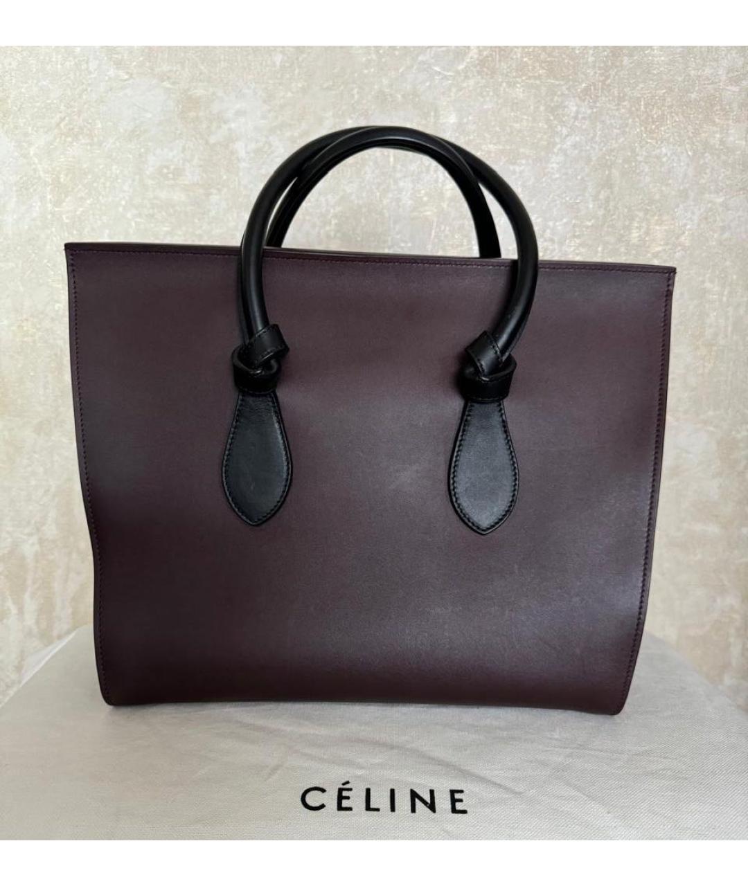 CELINE Бордовая кожаная сумка с короткими ручками, фото 3