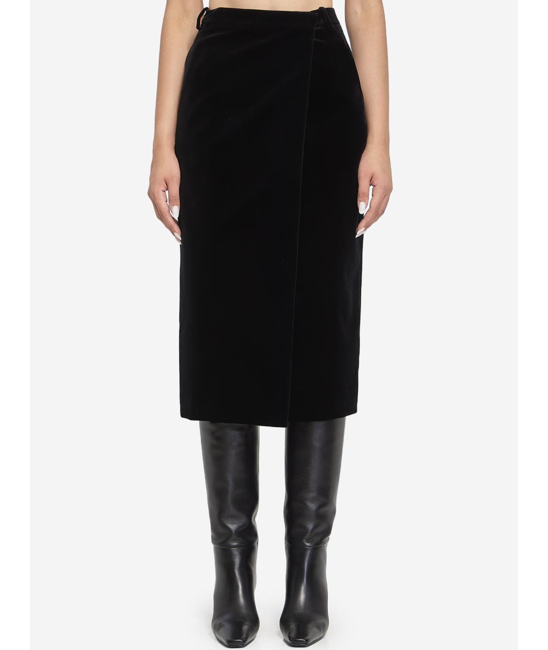 SAINT LAURENT Черная хлопковая юбка миди, фото 3