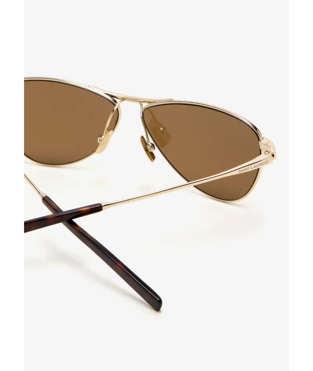 SAINT LAURENT Коричневые металлические солнцезащитные очки, фото 2