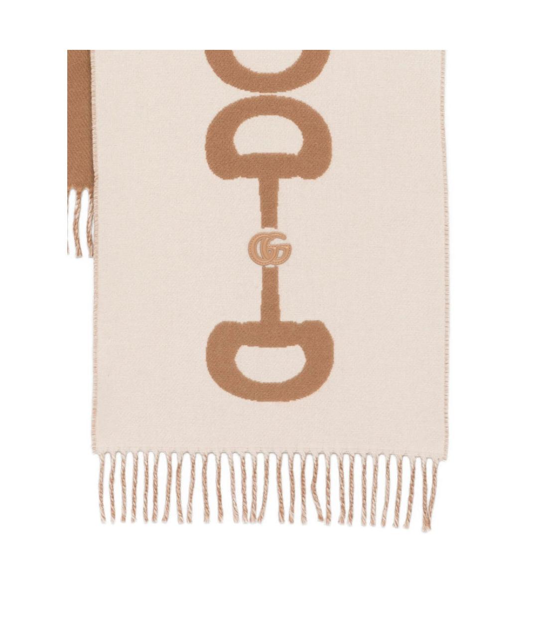 GUCCI Бежевый шерстяной шарф, фото 3