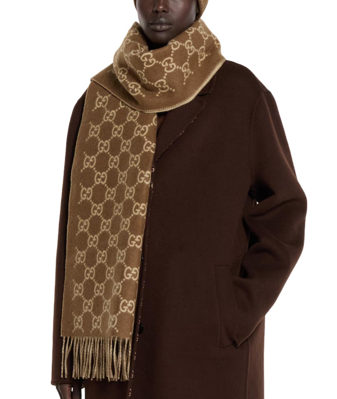 GUCCI Коричневый кашемировый шарф, фото 3