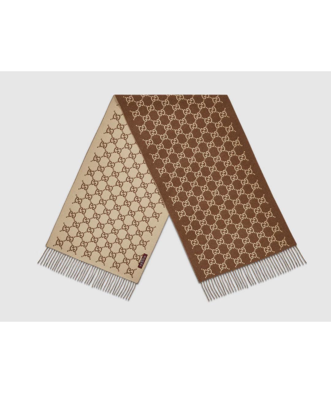 GUCCI Коричневый кашемировый шарф, фото 2