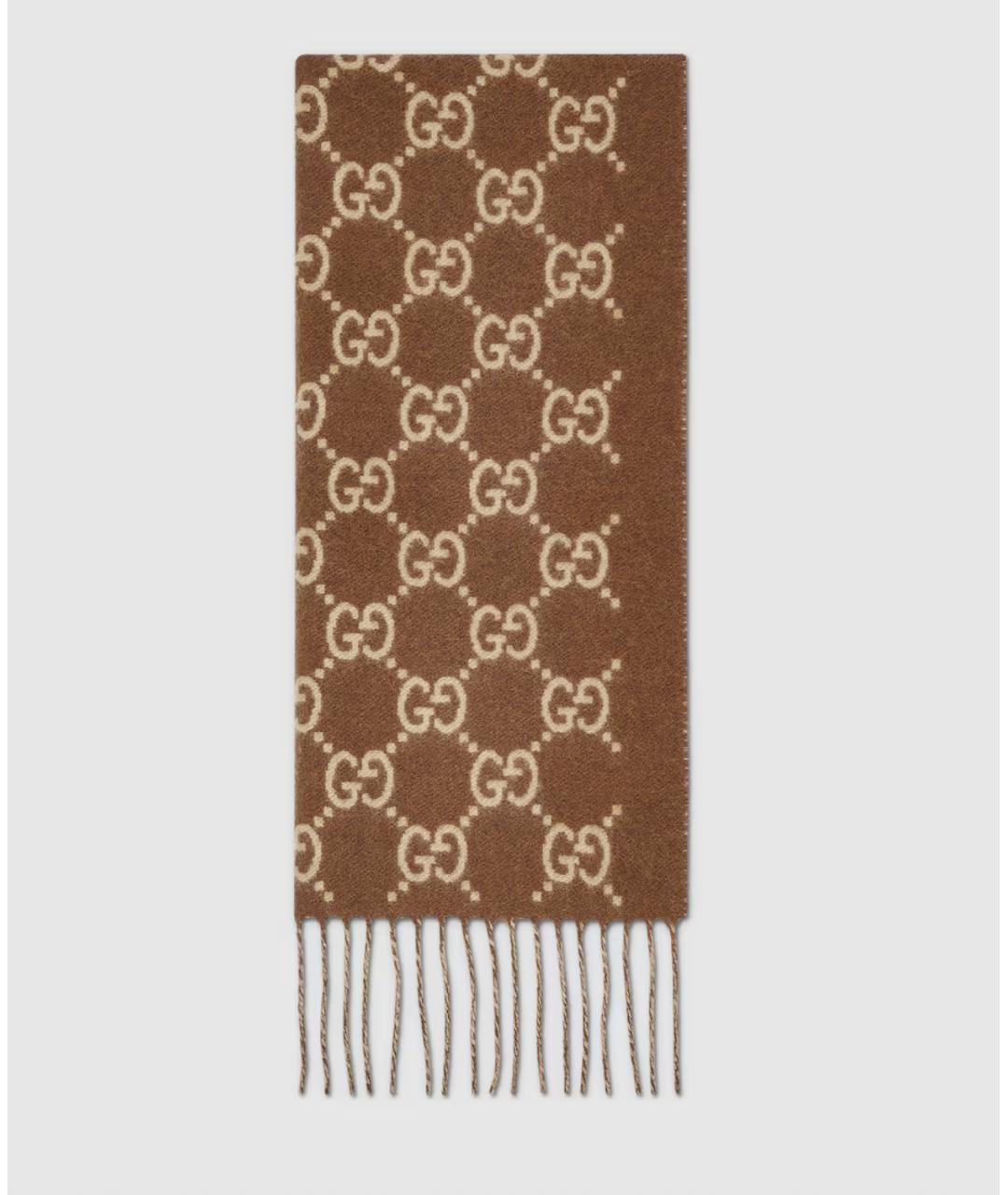 GUCCI Коричневый кашемировый шарф, фото 4