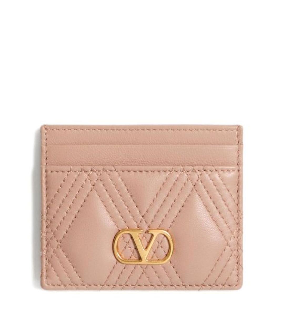 VALENTINO Розовый кожаный кардхолдер, фото 1