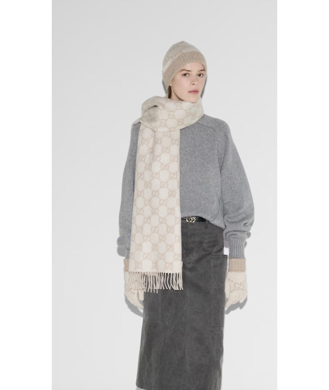 GUCCI Белый кашемировый шарф, фото 3