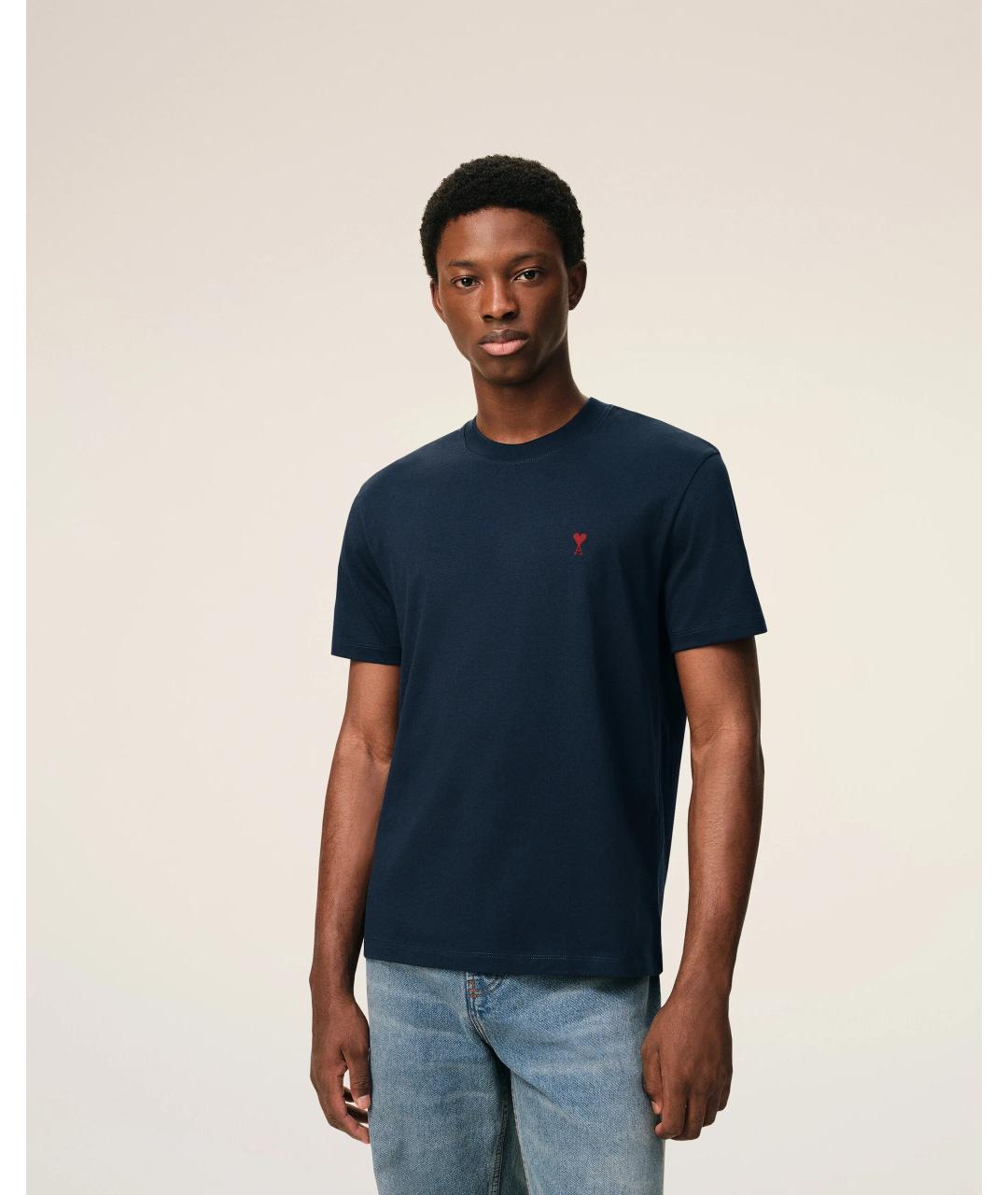 Ami Paris Темно-синяя хлопковая футболка, фото 3