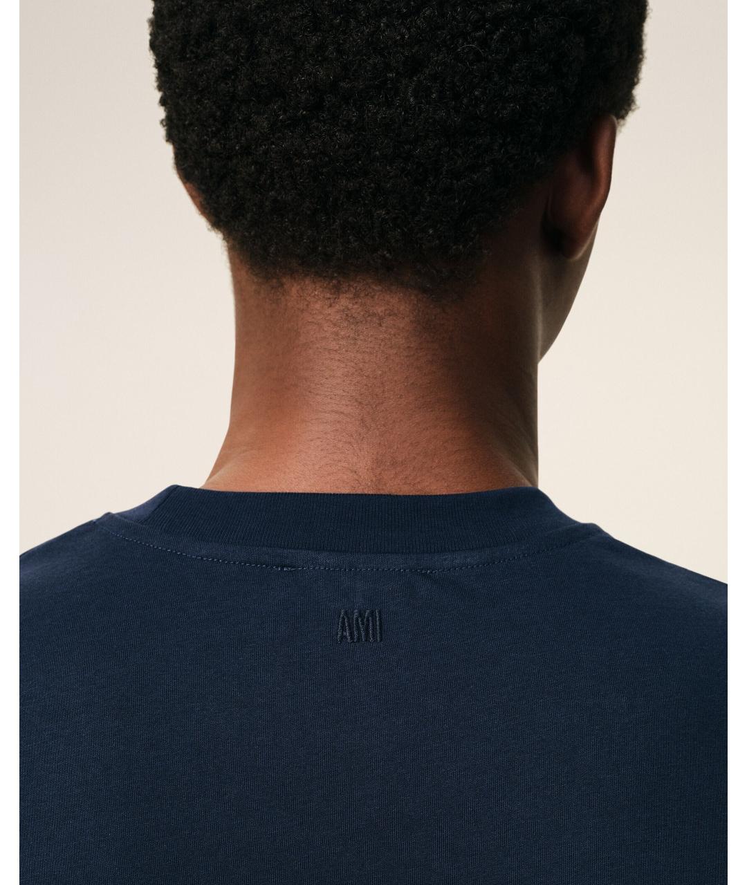Ami Paris Темно-синяя хлопковая футболка, фото 4