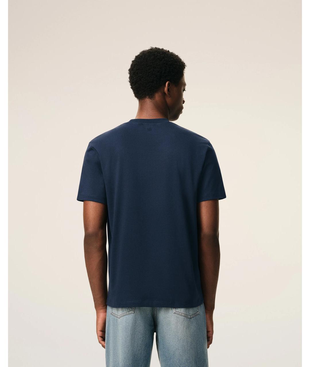 Ami Paris Темно-синяя хлопковая футболка, фото 5