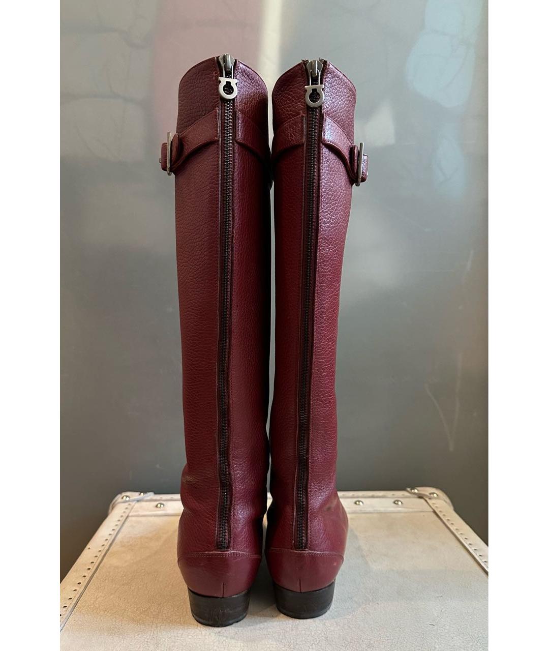 FERRAGAMO Бордовые кожаные сапоги, фото 3