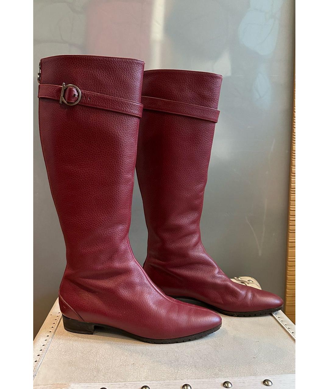 FERRAGAMO Бордовые кожаные сапоги, фото 4
