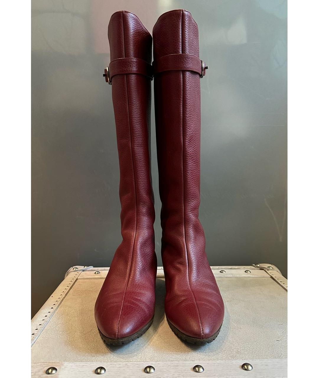 FERRAGAMO Бордовые кожаные сапоги, фото 2