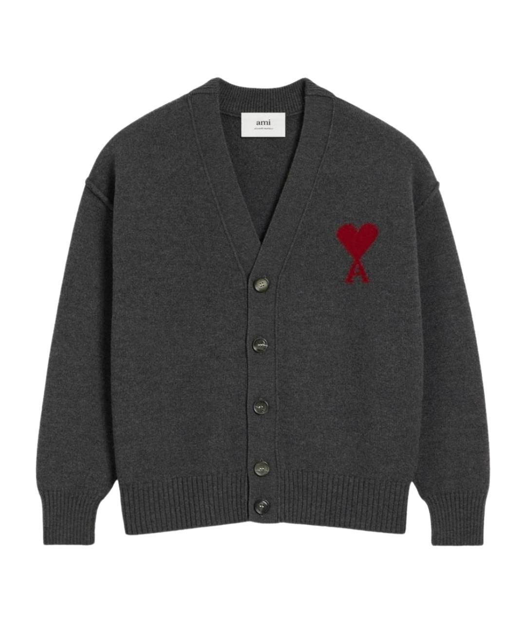 Ami Paris Антрацитовый шерстяной кардиган, фото 1