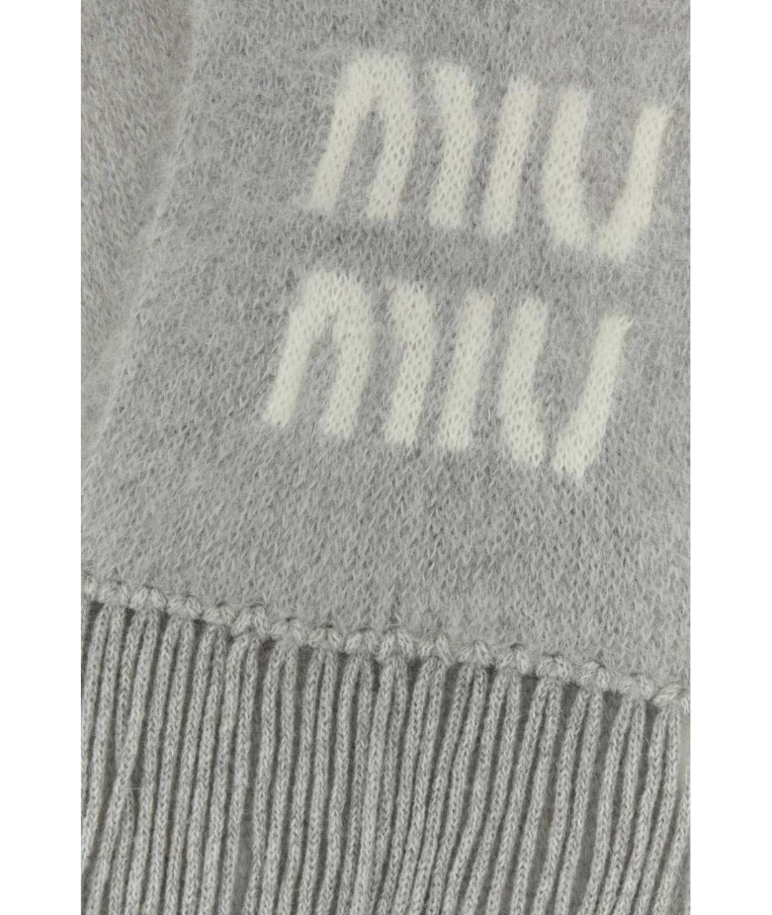 MIU MIU Серый шерстяной шарф, фото 2