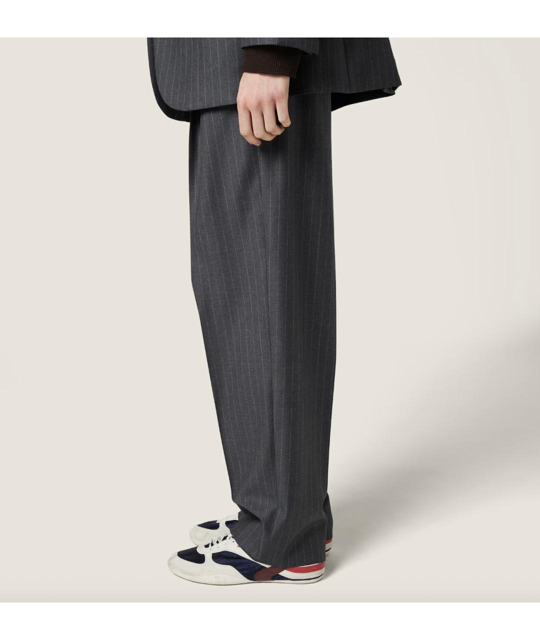 MIU MIU Антрацитовые шерстяные прямые брюки, фото 5
