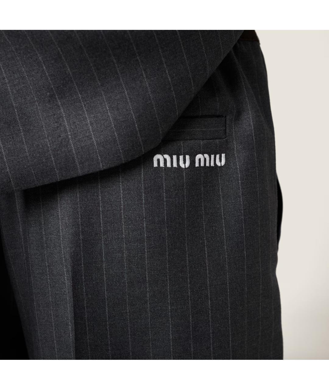 MIU MIU Антрацитовые шерстяные прямые брюки, фото 6