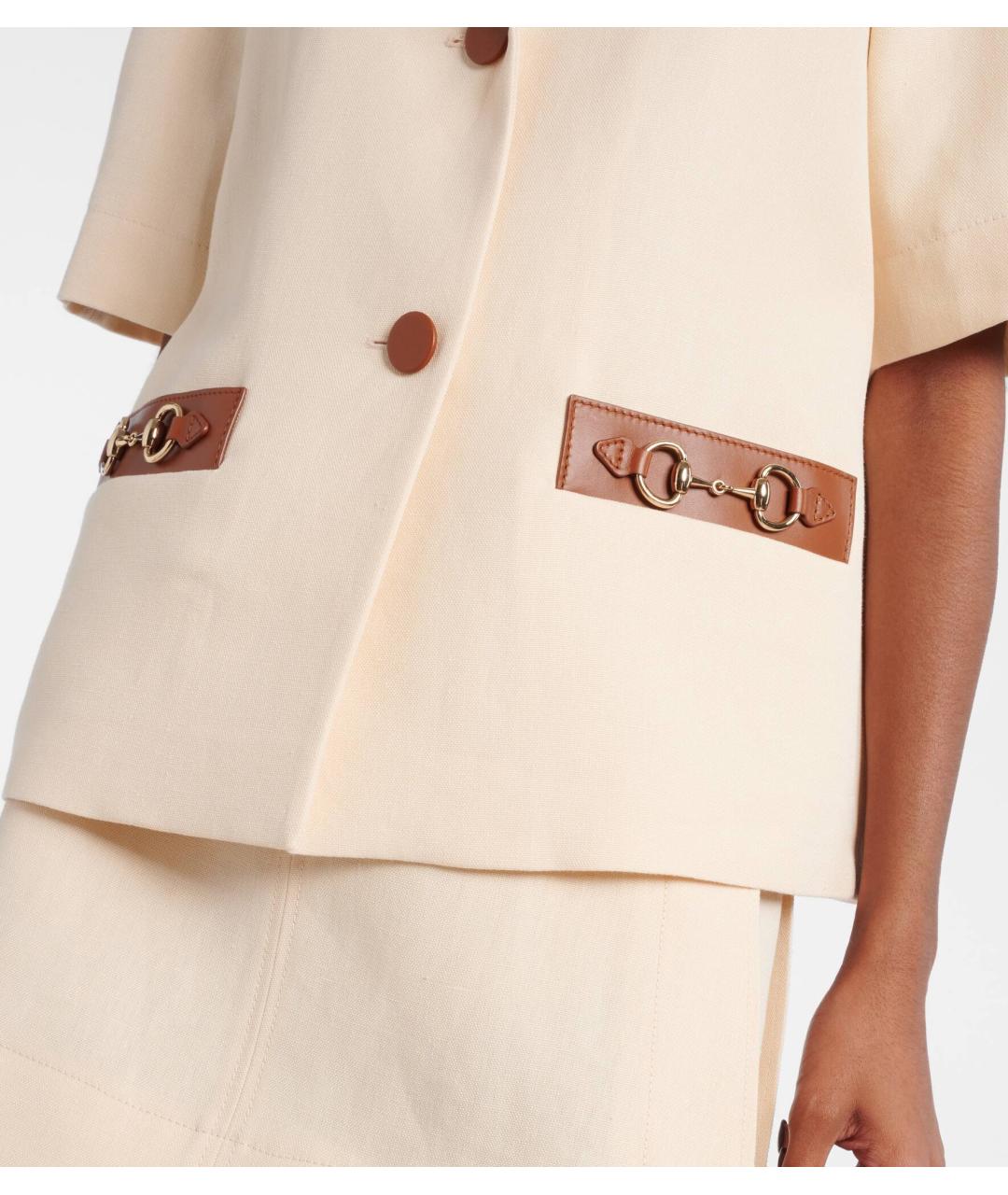 GUCCI Бежевый льняной жакет/пиджак, фото 5