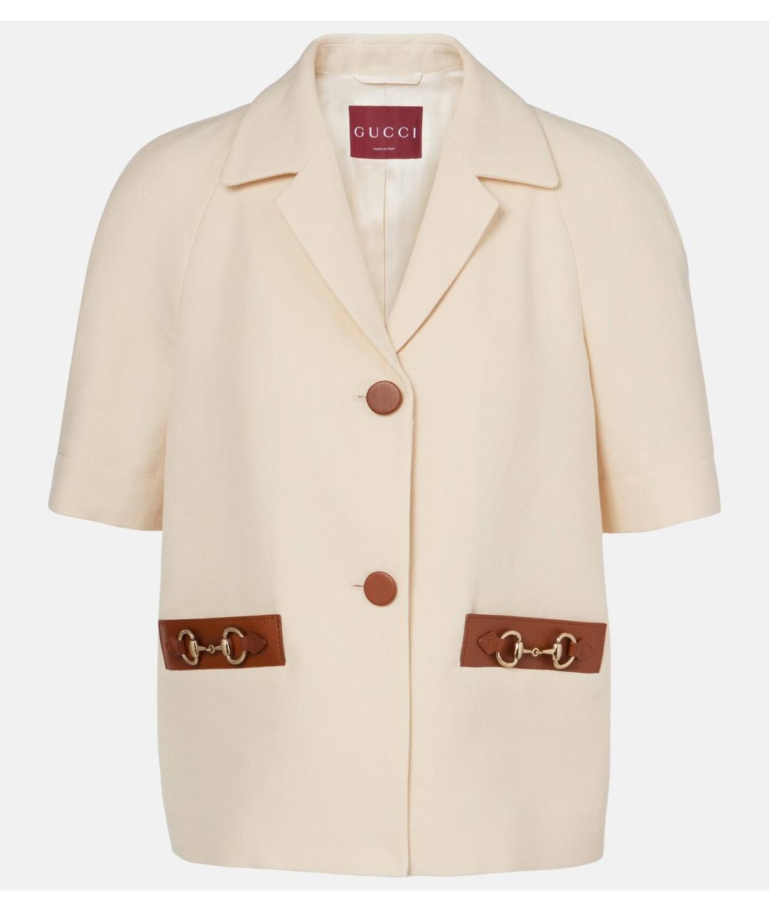 GUCCI Бежевый льняной жакет/пиджак, фото 6