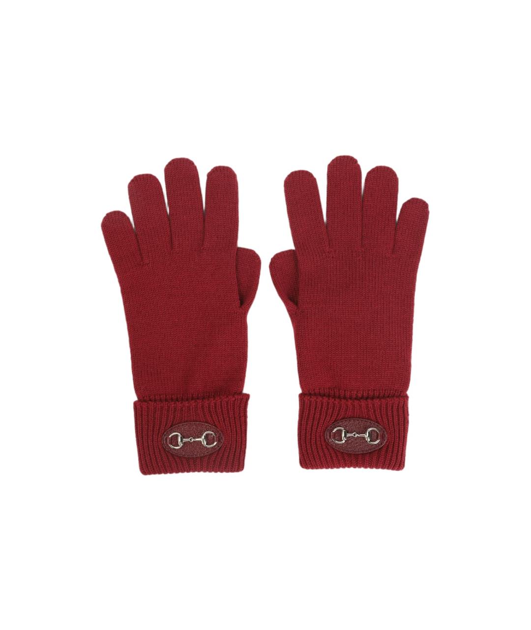 GUCCI Бордовые шерстяные перчатки, фото 1