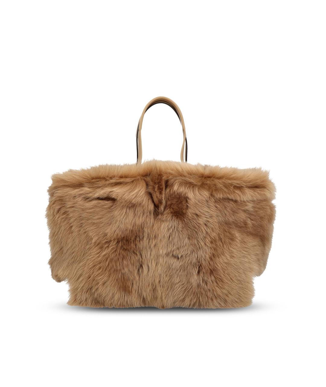 TOD'S Бежевая меховая сумка тоут, фото 1