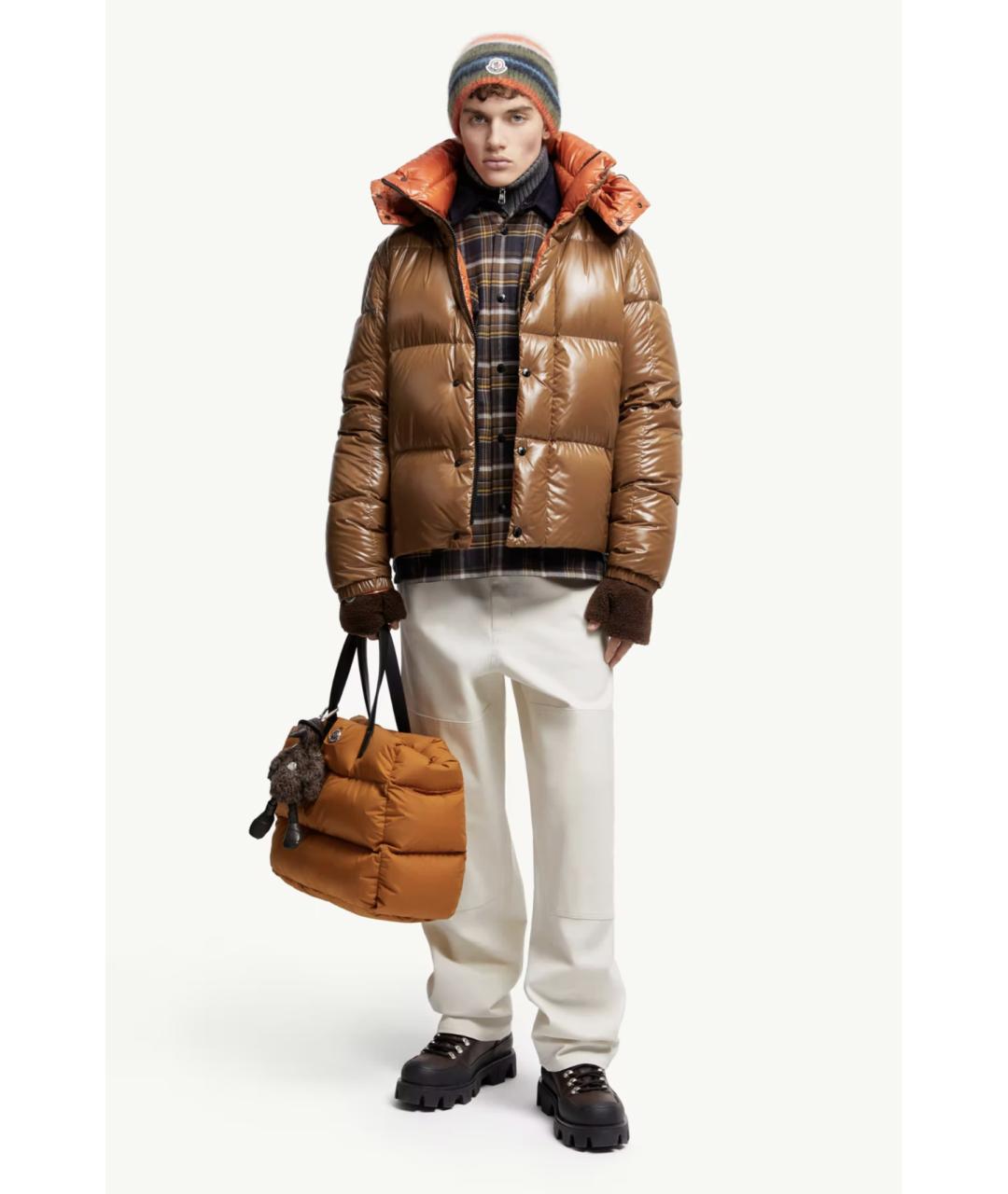 MONCLER Коричневый полиамидовый пуховик, фото 2