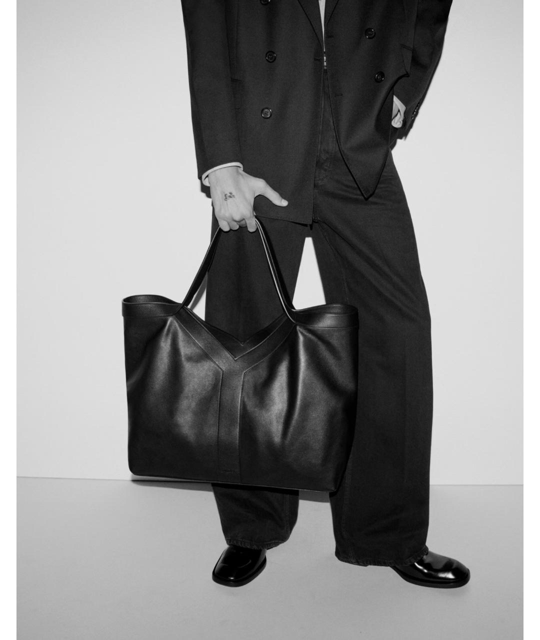 SAINT LAURENT Черная кожаная сумка тоут, фото 2