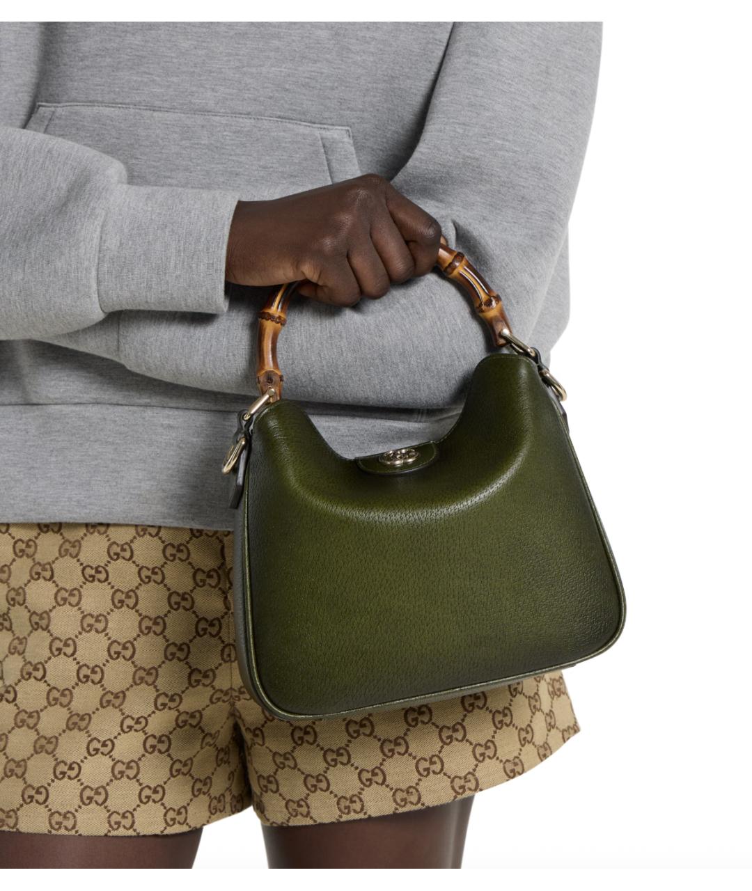 GUCCI Зеленая кожаная сумка с короткими ручками, фото 4