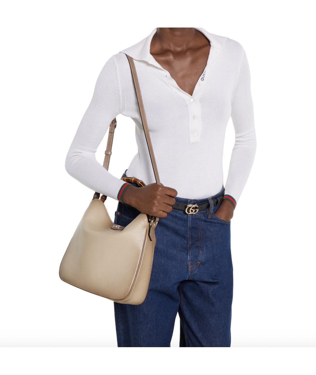 GUCCI Бежевая кожаная сумка с короткими ручками, фото 3