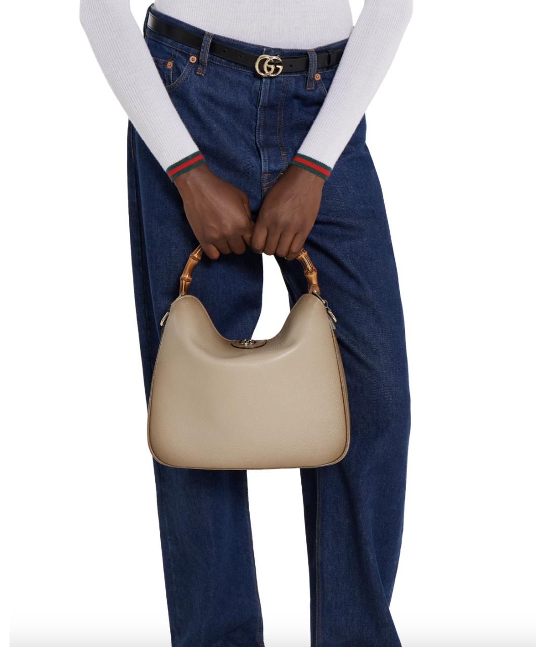 GUCCI Бежевая кожаная сумка с короткими ручками, фото 2