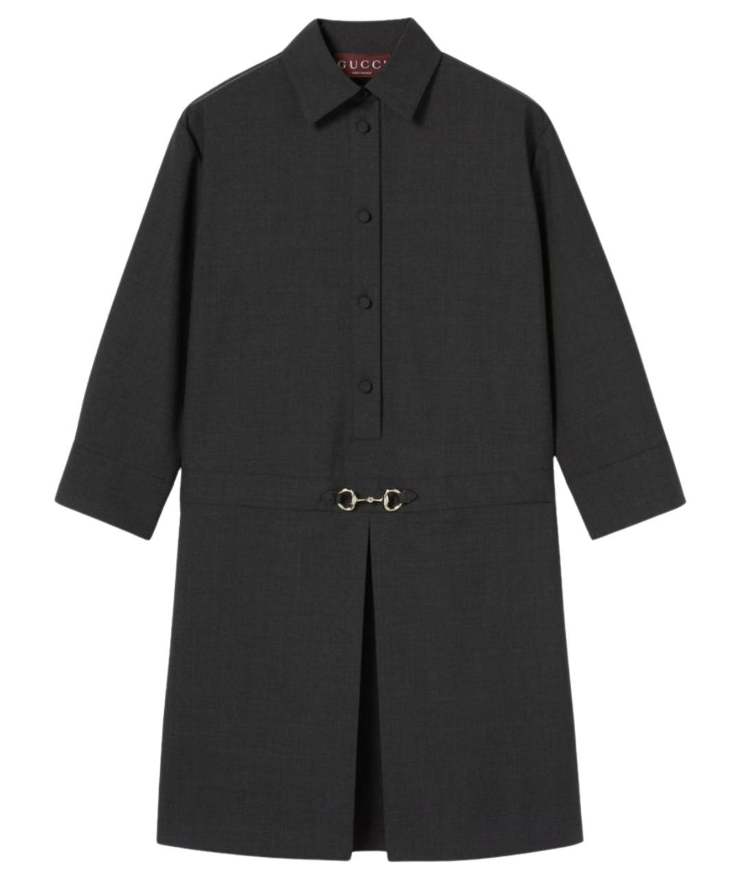 GUCCI Антрацитовое шерстяное повседневное платье, фото 1