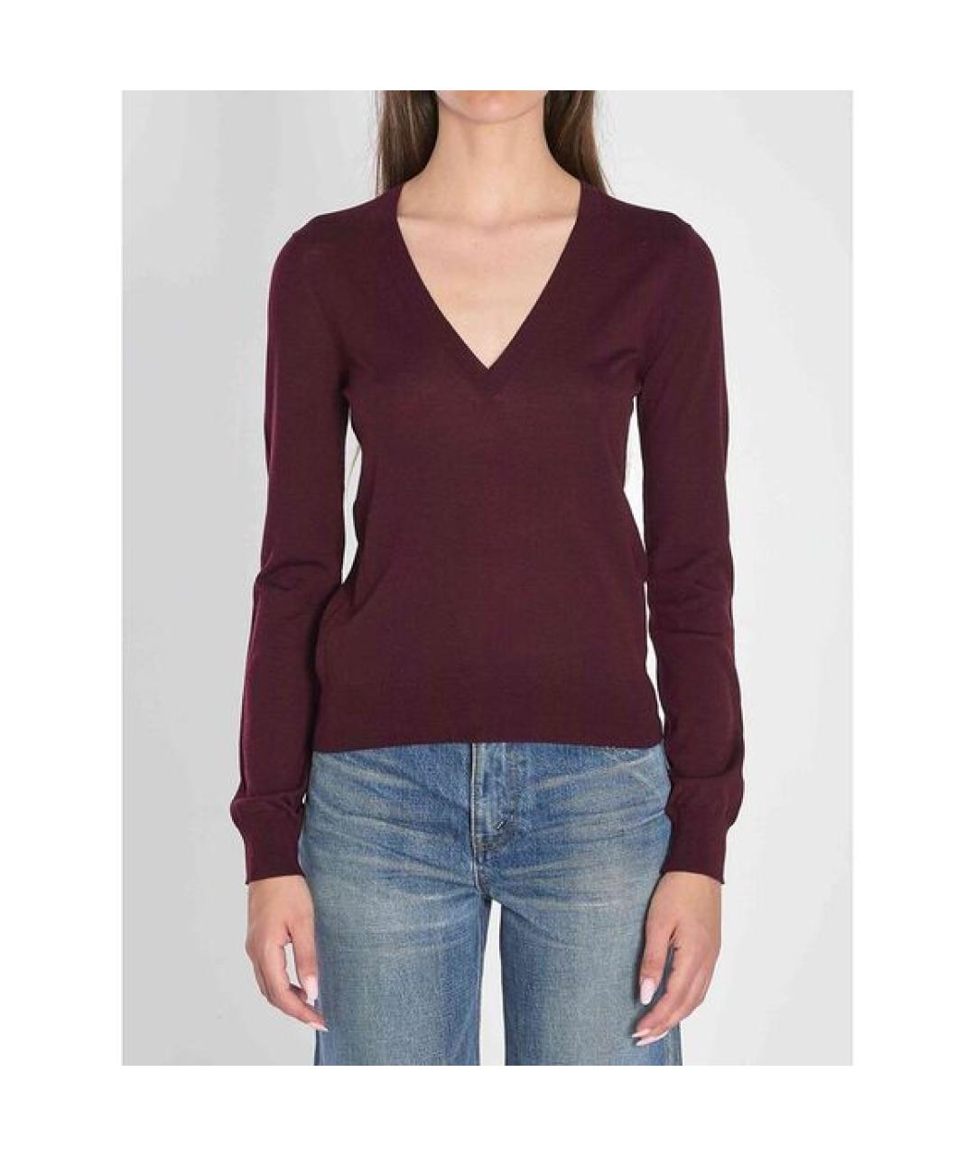 SAINT LAURENT Бордовый шерстяной джемпер / свитер, фото 3