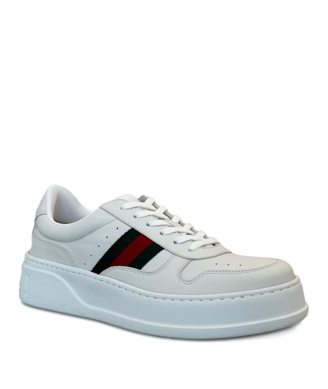 GUCCI Белые кожаные низкие кроссовки / кеды, фото 2