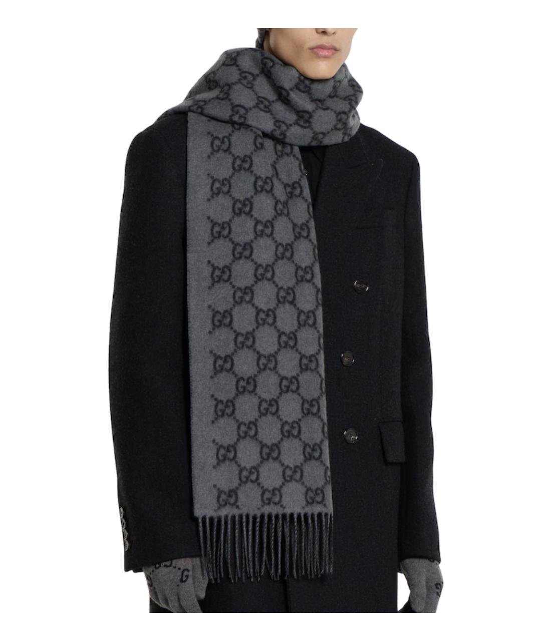 GUCCI Антрацитовый кашемировый шарф, фото 3