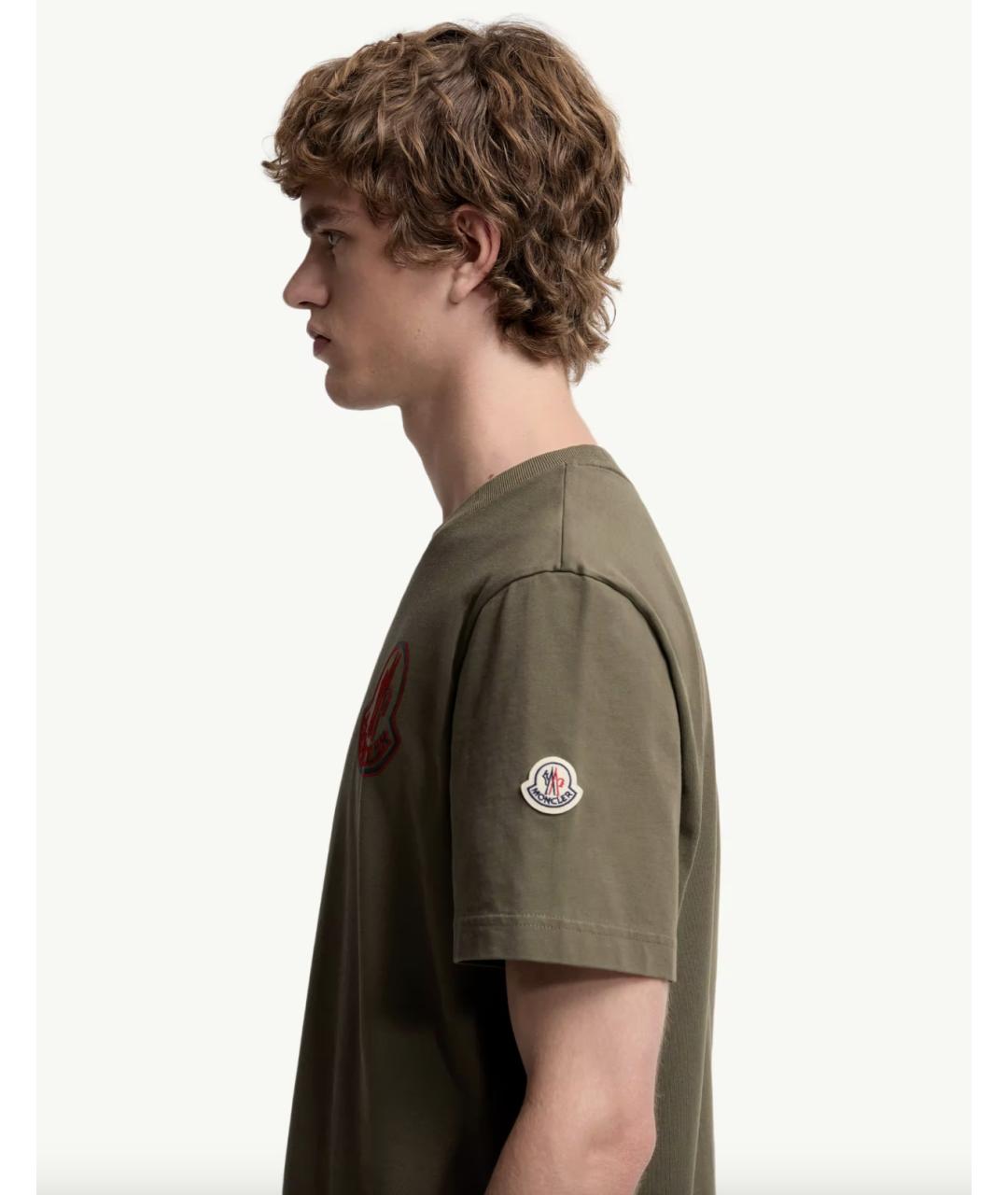 MONCLER Зеленая хлопковая футболка, фото 3
