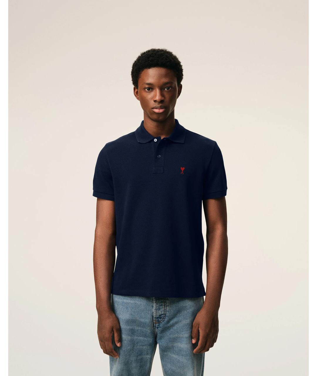 Ami Paris Темно-синее хлопковое поло с коротким рукавом, фото 3