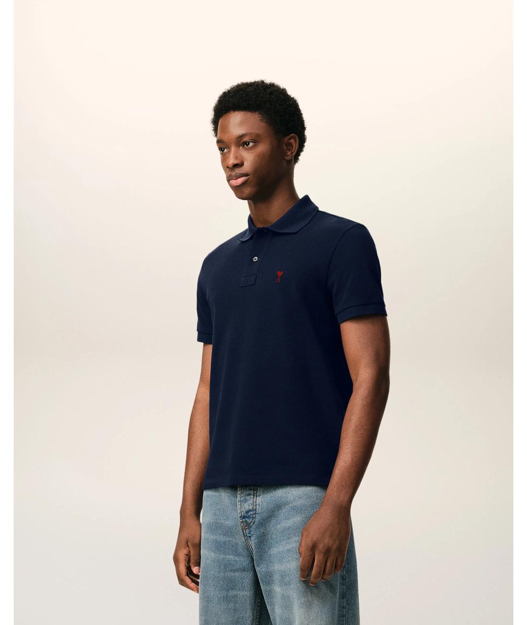 Ami Paris Темно-синее хлопковое поло с коротким рукавом, фото 6