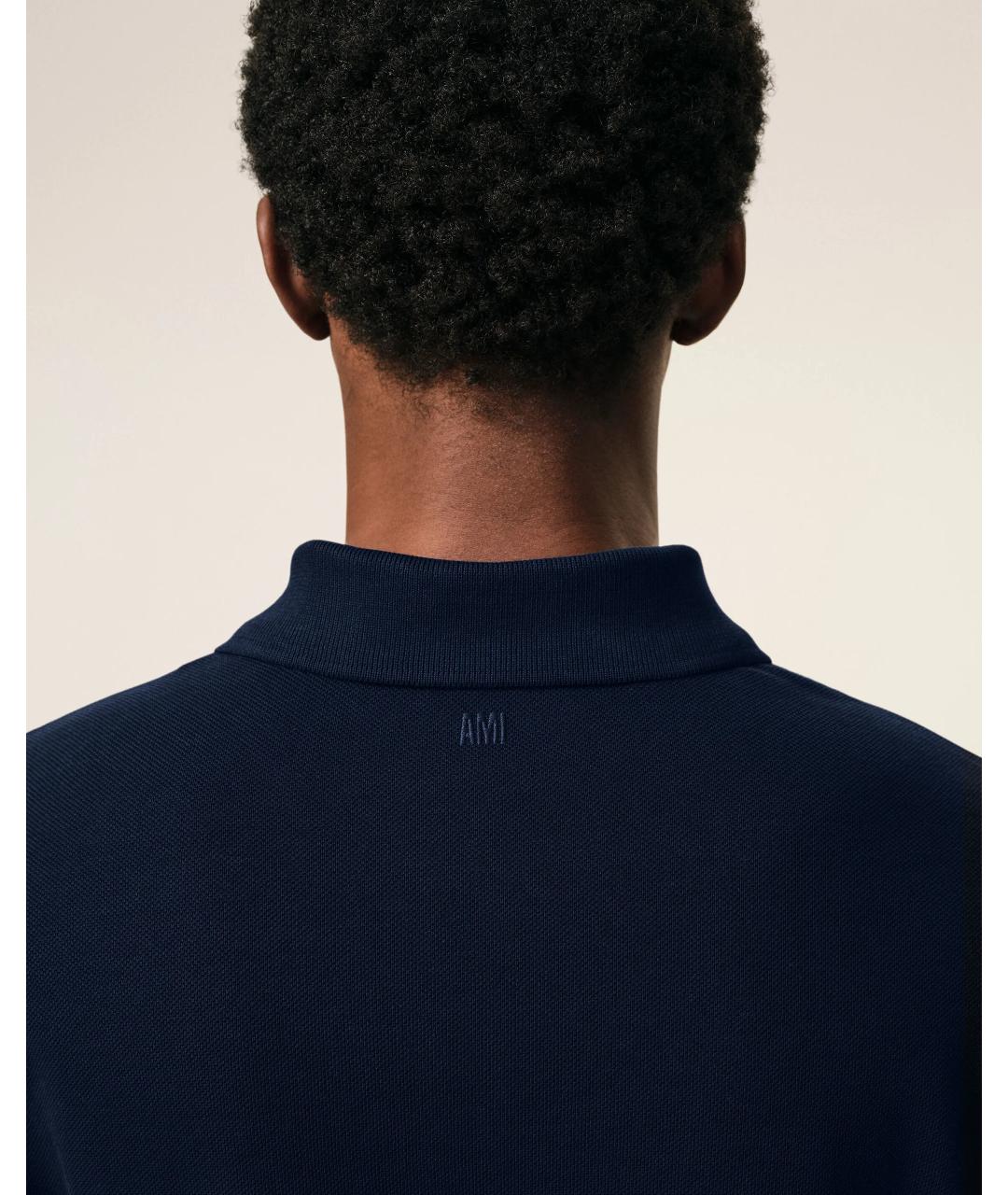 Ami Paris Темно-синее хлопковое поло с коротким рукавом, фото 4