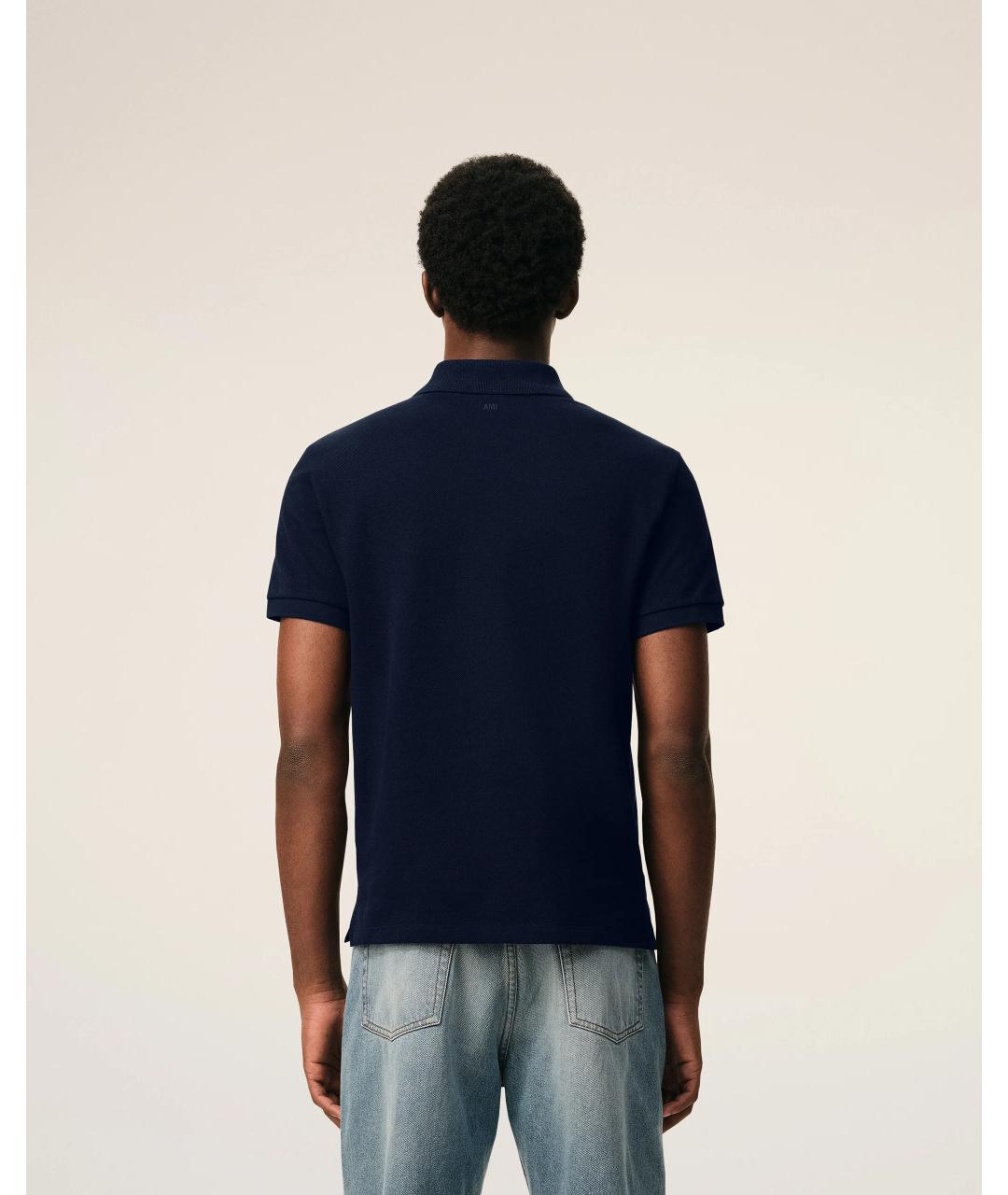 Ami Paris Темно-синее хлопковое поло с коротким рукавом, фото 5