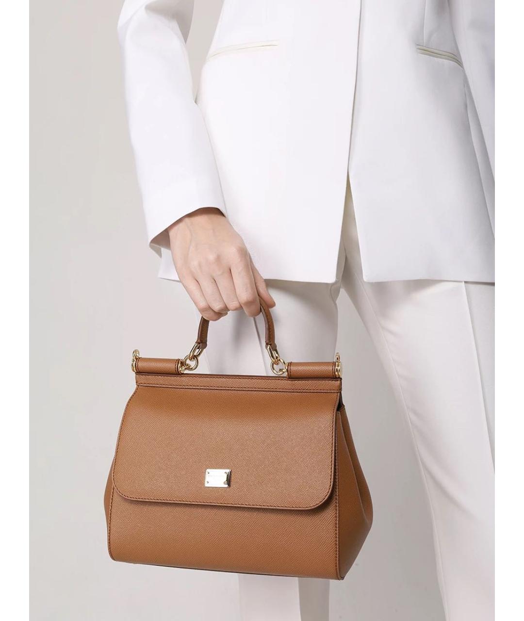 DOLCE&GABBANA Коричневая кожаная сумка с короткими ручками, фото 3